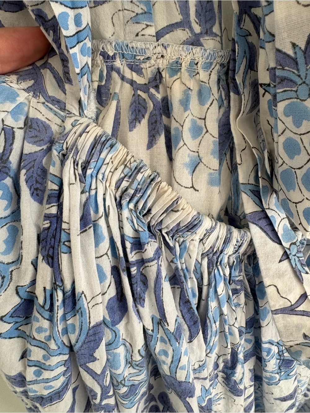 Women’s Blue Floral Cotton Maxi Dress Puff Sleeve Tie Back Size M Cottagecore - Picture 8 of 8